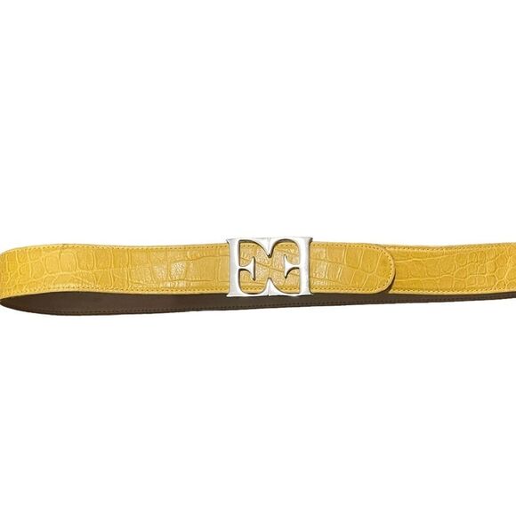 Vintage Escada Yellow Animal Crocodile Pattern Print Leather Belt 40 S main image 4